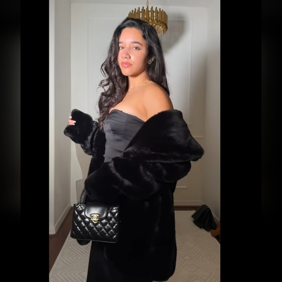 Zara FAUX FUR COAT BLACK Size XS S M - Picture 12 of 16